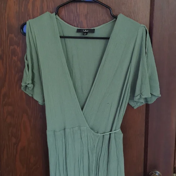 Lulus Light Sage Green Full Length Occasion Event Evening Wrap Maxi Dress SZ L - Picture 2 of 9